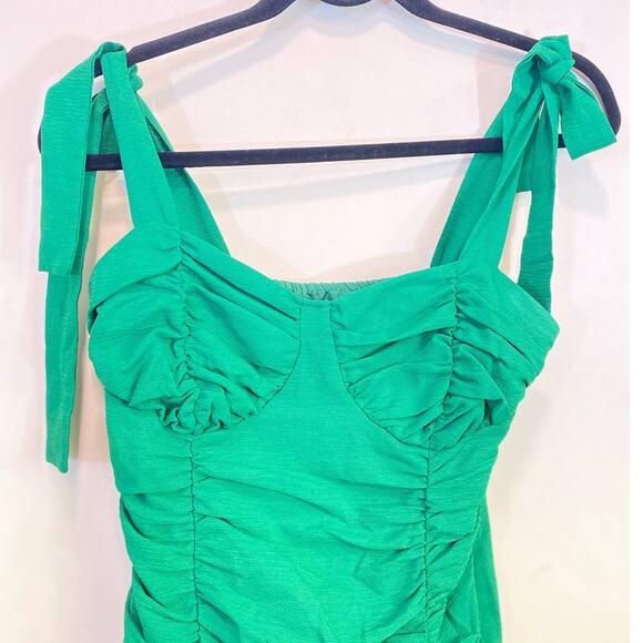 Green PrettyLittle Thing Rouched Dress 6us Bow Detail on Shoulders - Picture 3 of 10